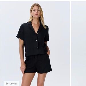 Quince Black Short-Sleeve Button-Down Top - excellent condition